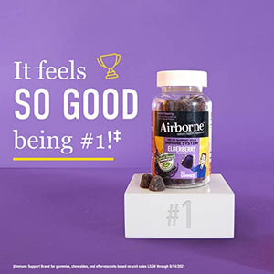 Airborne Elderberry + Zinc & Vitamin C Gummies For Adults, Immune Support Zinc Gummies with Powerful Antioxidants Vit C D & E - (130 count bottle), Delicious Elderberry Flavor