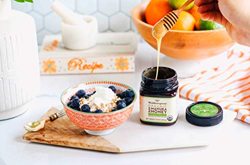 Wedderspoon Raw Organic Manuka Honey KFactor 16+ Unpasteurized, Genuine New Zealand Honey, Multi-Functional, Non-GMO Superfood, Organic Kfactor, 8.8 Ounce