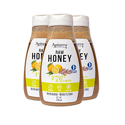 Apiterra - Raw Honey with Lemon & Ginger - 12 Ounce (3 Count)