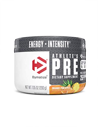 Dymatize Athlete's Pre Workout Powder with Caffeine, Improved Pump & Energy, Low Calorie and No Sugar & Carbs, Orange Pineapple, 25 Servings