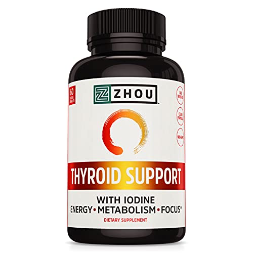 Zhou Thyroid Support Complex with Iodine | Energy, Metabolism & Focus Formula | Vegetarian, No Soy or Gluten | 30 Servings, 60 Caps