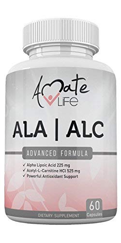 ALA / ALC High Potency Formula- Best Alpha Lipoic Acid and Acetyl-L-Carnitine HCl Dietary Supplement- Antioxidant Support- Energy Boost- for Men and Women by Amate Life 60 Capsules