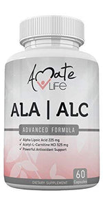 ALA / ALC High Potency Formula- Best Alpha Lipoic Acid and Acetyl-L-Carnitine HCl Dietary Supplement- Antioxidant Support- Energy Boost- for Men and Women by Amate Life 60 Capsules