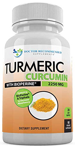Turmeric Curcumin - 2250mg/d - 90 Veggie Capsules - 95% Curcuminoids with Black Pepper Extract (Bioperine) - 100% Organic - Most Powerful Turmeric Supplement with Triphala