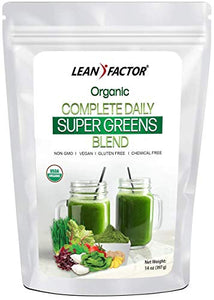 Organic Super Greens Blend - Complete Daily Superfood Formula - Barley Grass + Wheatgrass + Spirulina + Spinach + Broccoli + Alfalfa + Moringa & More - Non GMO, Vegan, Gluten Free, Kosher - 14 Ounces
