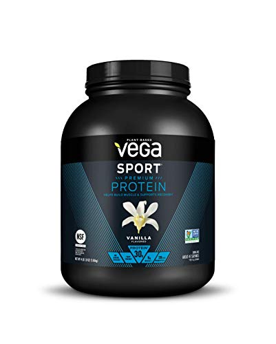 Vega Sport Premium Protein Powder, Vanilla, Vegan, 30g Plant Based Protein, 5g BCAAs, Low Carb, Keto, Dairy Free, Gluten Free, Non GMO, Pea Protein for Women and Men, 4.1 Pounds (45 Servings)