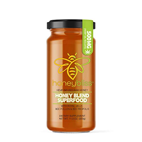 Honeybliss - Honey Superfood Blend - 11.3oz | 100% Raw Honey, Propolis, Royal Jelly & Bee Pollen Infused with Organic Hemp Oil Extract | Immune Support, Mental Clarity, Enhanced Energy