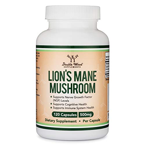 Lions Mane Mushroom Capsules (Two Month Supply - 120 Count) Vegan Supplement - Nootropic to Support Brain Health, Neuron Growth, and Immune System, Made in The USA by Double Wood