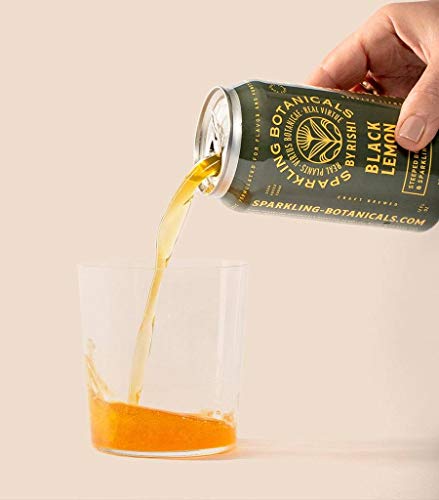 Rishi Tea Black Lemon Sparkling Botanicals Sparkling Water - Organic, Unsweetened, Zero Added Sugar, Caffeinated, Real Plants, Virtus Botanicals - 12 oz (Pack of 12)