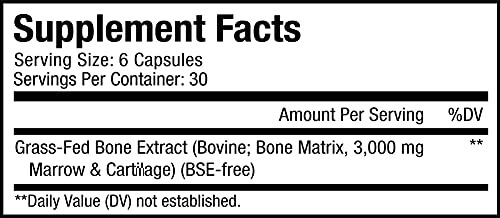 Codeage Grass Fed Bone Marrow Supplement - Freeze Dried, Non-Defatted, & Desiccated Beef Bone Marrow Pills - Raw Whole Bone Marrow, Bone Matrix, Cartilage - 3000mg per Serving - 180 Capsules
