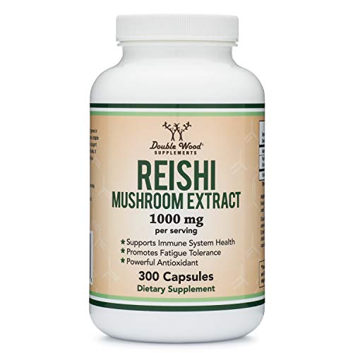 Reishi Mushroom Capsules (4:1 Ganoderma Extract, 1,000mg Reishi Powder Servings) 300 Count, 5 Month Supply, for Immune System Support and Defense by Double Wood Supplements