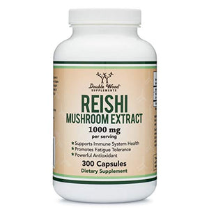 Reishi Mushroom Capsules (4:1 Ganoderma Extract, 1,000mg Reishi Powder Servings) 300 Count, 5 Month Supply, for Immune System Support and Defense by Double Wood Supplements