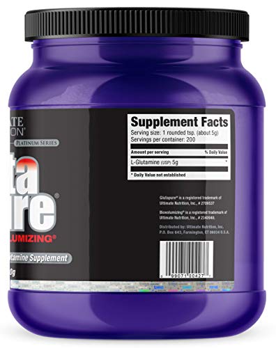 Ultimate Nutrition Glutapure 5000mg Biovolumizing, Muscle Recovery Supplements with L-Glutamine, Amino Acid Powder for Immune Function, 1000g Powder, 200 Servings
