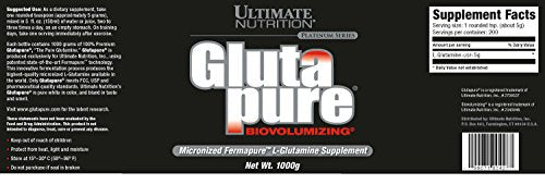 Ultimate Nutrition Glutapure 5000mg Biovolumizing, Muscle Recovery Supplements with L-Glutamine, Amino Acid Powder for Immune Function, 1000g Powder, 200 Servings