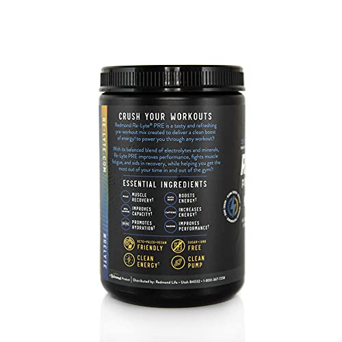 REDMOND Re-Lyte Pre-Workout Drink Mix, Blueberry Lemonade, 15.87oz