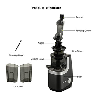 ZPDD Wide Chute Slow Masticating Juicer BPA Free Cold Press Juice Extractor for High Nutrient Fruit and Vegetable Juice