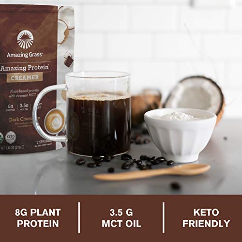 Amazing Grass Amazing Protein Creamer, Plant-Based Protein with Coconut MCT Oil, Dark Chocolate, 12 Servings, 7.6 Ounce (Pack of 1)