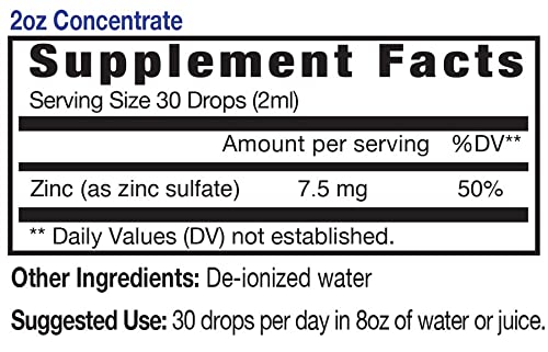 Eidon Ionic Minerals Liquid Zinc Concentrate - Ionic Zinc Drops, Boost Immune System & Mood, Relieves Stress, All-Natural, Vegan, Gluten-Free, No Preservatives or Additive - 2 Ounce Bottle