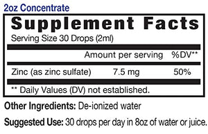 Eidon Ionic Minerals Liquid Zinc Concentrate - Ionic Zinc Drops, Boost Immune System & Mood, Relieves Stress, All-Natural, Vegan, Gluten-Free, No Preservatives or Additive - 2 Ounce Bottle