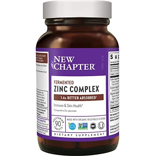 Zinc Supplement, New Chapter Fermented Zinc Complex, ONE Daily for Immune Support + Skin Health + Non-GMO Ingredients, Easy to Swallow & Digest, 90 Count