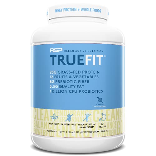 RSP TrueFit - Whey Protein Powder Meal Replacement Shake, Grass Fed Whey + Organic Fruits & Veggies, Fiber & Probiotics, Non-GMO, Gluten Free, Keto