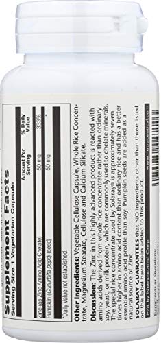 Solaray Zinc Amino Acid Chelate 50 mg VCapsules, 100 Count
