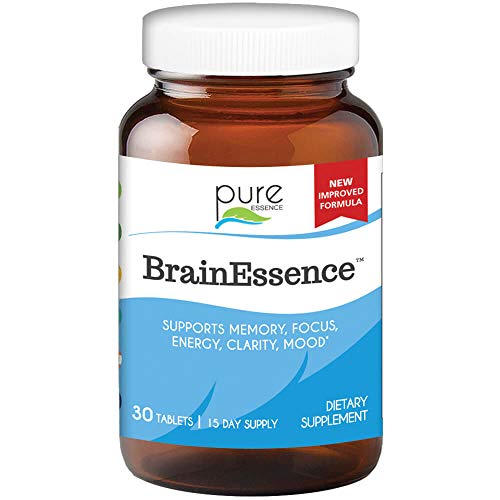 Pure Essence Labs Brain Essence - Memory Supplement & Vitamin for Men, Women & Adults - Herbal Booster for Memory, Focus, Clarity & Stress Relief - Bacopa Monnieri, Ashwagandha & More (30 Tablets)