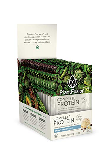 Vegan Protein Powder from PlantFusion, Plant Based Protein Powder w/ BCAAs + Dig Enzymes, Clean Protein; Dairy Free, Gluten Free, Vanilla, 12 Single