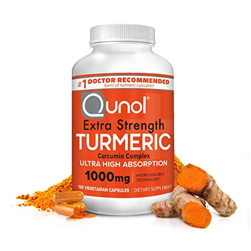 Turmeric Curcumin Capsules, 40x Better Absorption, Qunol 1000mg Extra Strength Supplement, Patented Hydro-Soluble Technology, Alternative to Turmeric Curcumin with Black Pepper, 120 Veggie Capsules