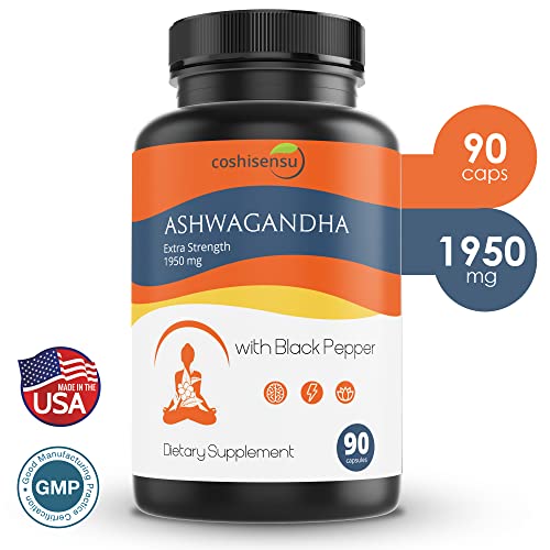 Ashwagandha Organic Capsules 1950mg with Black Pepper - Ashwagandha Root Extract - Stress Relief - Mood Enhancer - Organic Ashwagandha Root Powder Extract - 90 Vegan Capsules