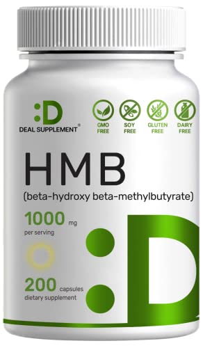 Ultra Strength HMB Supplements 1000mg Per Serving, 200 Capsules | Third Party Tested | Supports Muscle Growth, Retention & Lean Muscle Mass - Fast Workout Recovery