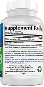 Best Naturals Acetyl L-Carnitine 1000mg Capsule, 60 Count