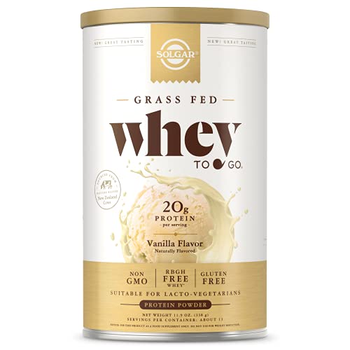 Solgar Grass Fed Whey to Go Protein Powder Vanilla, 11.9 oz - 20g of Grass-Fed Protein from New Zealand cows - Great Tasting & Mixes Easily - Supports Strength & Recovery - Non-GMO, 13 servings