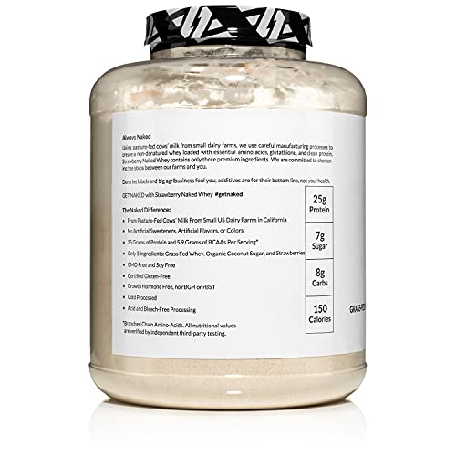 Strawberry Whey Protein - All Natural Grass Fed Whey Protein Powder + Dried Strawberries + Coconut Sugar- 5lb Bulk, GMO-Free, Soy Free, Gluten Free. Aid Muscle Growth & Recovery - 61 Servings