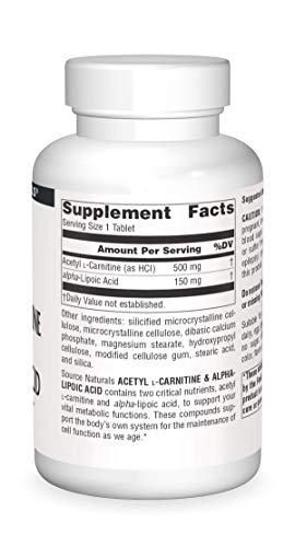 Source Naturals Acetyl L-Carnitine & Alpha-Lipoic Acid 650mg - 180 Tablets