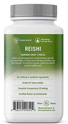 Om Mushroom Superfood Reishi Mushroom Capsules Superfood Supplement, 90 Count, 30 Days, Adaptogen, Stress & Immune Support, Superfood Mushroom Supplement