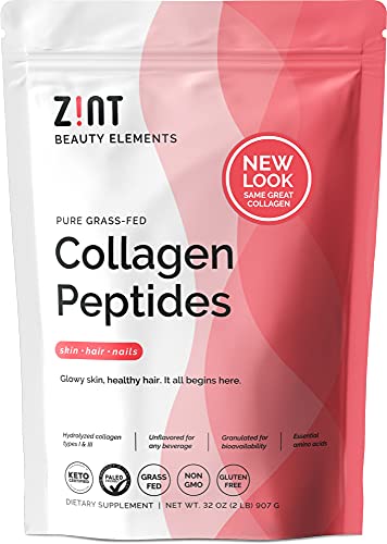 Zint Collagen Peptides Powder (32 oz): Paleo-Friendly, Keto-Certified, Grass-Fed Hydrolyzed Collagen Protein Supplement Types I & III - Unflavored, Non GMO