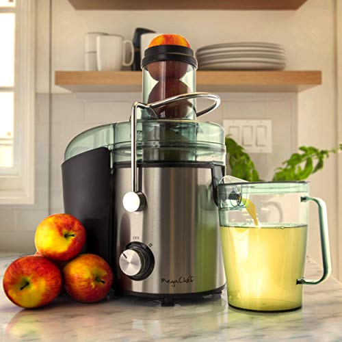 Megachef Wide Mouth Extractor Juice Machine with Dual Speed Centrifugal Stainless Steel Juicer, 3.5 Cup, Chrome Silver
