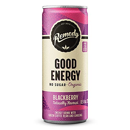 Remedy Natural Energy Drink - Sugar Free, USDA Organic, Low Carb & Low Calorie - Clean Energy with Caffeine & Antioxidants - Sparkling Blackberry - 8.5 Fl Oz Can, 12-Pack