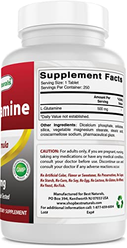 Best Naturals L-Glutamine 500mg, 250 Tablets (250 Count (Pack of 2))