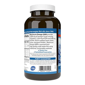 Carlson - Maximum Omega 2000, 2000 mg Omega-3 Fatty Acids Including EPA and DHA, Wild-Caught, Norwegian Fish Oil Supplement, Sustainably Sourced Fish Oil Capsules, Lemon, 180 Softgels