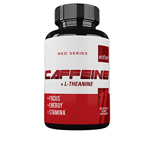 RevLabs - Caffeine Pills + L Theanine - Maximum Potency - 100mg of Pure Clean Caffeine + 200mg of L-Theanine - 100 Capsules