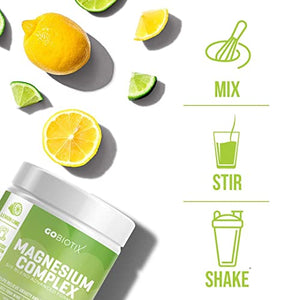 Magnesium Complex Powder by GoBiotix | High Absorption Magnesium Supplement Drink for Sleep Support, Stress Relief, Muscle Relaxation & Recovery | Vegan + Sugar-Free + Non-GMO. Lemon Lime, 60 Servings