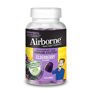 Airborne Elderberry + Zinc & Vitamin C Gummies For Adults, Immune Support Zinc Gummies with Powerful Antioxidants Vit C D & E - (130 count bottle), Delicious Elderberry Flavor