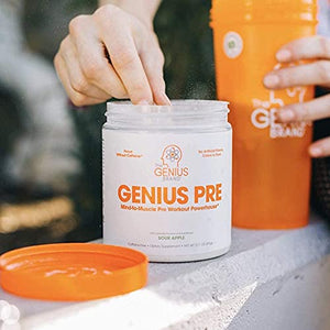 Genius Pre Workout Powder – All Natural Nootropic Preworkout & Caffeine Free Nitric Oxide Booster w/Beta Alanine & Alpha GPC | Boost Focus, Energy & NO | Muscle Builder Supplement – Essential Herbs