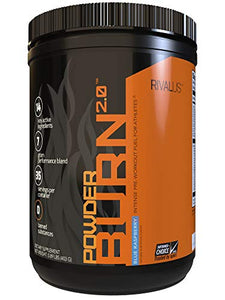 Rivalus Powder Burn 2.0 Pre Workout Supplement, Blue Raspberry, 1.1 Pound