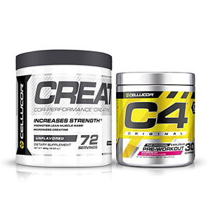 Cellucor Pre Workout & Creatine Bundle, C4 Original Pre Workout Powder, Watermelon, 30 Servings + Cor Performance Creatine Powder, 72 Servings