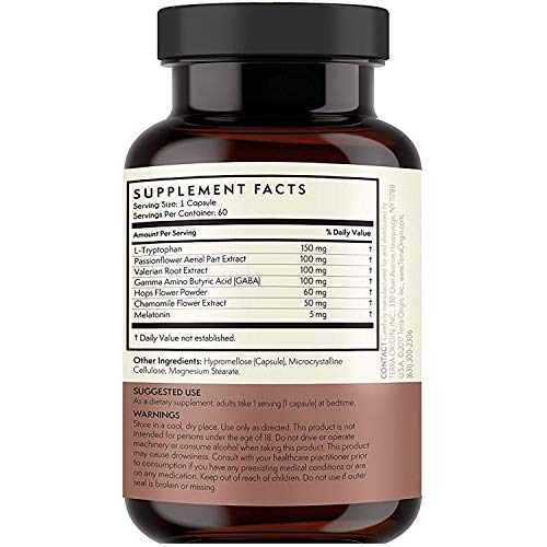 Terra Origin Healthy Sleep Capsules, 60 Servings, with Melatonin, GABA, L-tryptophan, Valerian, Passionflower, Chamomile and Hops for a Healthy Sleep-wake Cycle