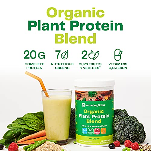 Amazing Grass Organic Plant Protein Blend: Vegan Protein Powder, All-In-One Nutrition Shake, with Beet Root, Original, 12 Servings, 14.8 Ounce (Pack of 1)