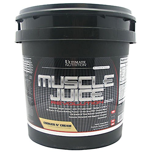Ultimate Nutrition Muscle Juice Revolution 2600 Weight Gainer, Intestinal Health, Muscle Recovery with Glutamine, Micellar Casein and Time Release Complex Carbohydrates, Cookies N Cream Powder, 11.1 Pounds